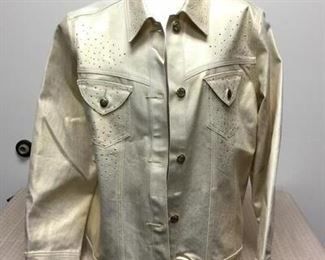 Gold Stretch Denim Jacket DG2 Diane Gilman 1X