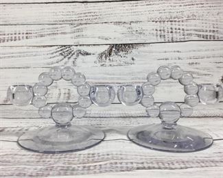 Imperial Glass Candlewick Candelabra Glass Set of Two Candleholders