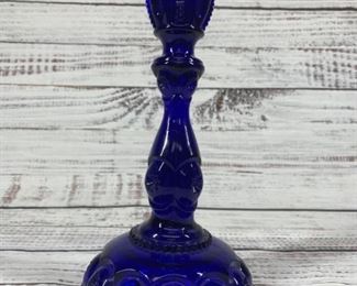 LE Smith Dark Blue Cobalt Glass Moon Stars Candlestick Holder