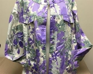 Lightweight D Co Purple Floral Denim Cotton Button Front Jacket 1X