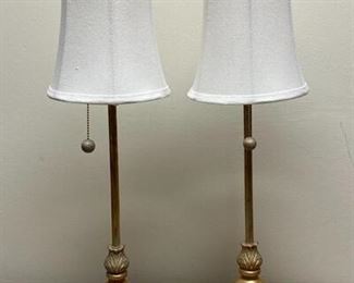 Matching Tall Candlestick Style Table Bedside Lamps with Shades