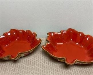 Pair of Leaf Shaped Fall Autumn Thanksgiving Serving Bowls