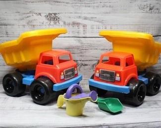 Pair of Plastic Beach Dump Truck Toys