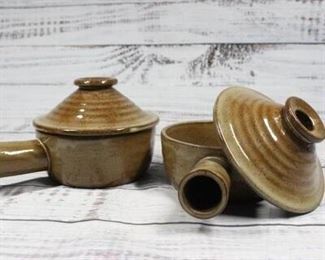 Pair of Vintage Ceramic Casserole Side Handle Cookware