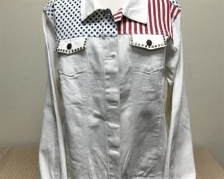 Patriotic Stars Stripes White Button Front Jacket DG2 Diane Gilman Size 1X