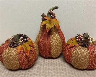 Rustic Autumn Fall Burlap Twine Rope Finish Pumpkin Set