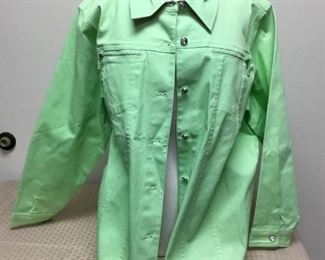 Seafoam Green Button Front Denim Jacket Shirt Quacker Factory 1X