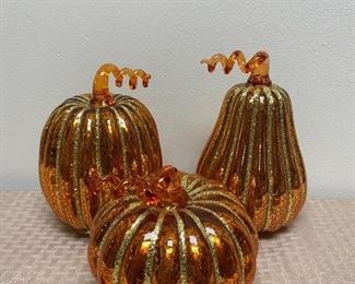 Set of 3 Mercury Glass Orange Light Up Pumpkins Fall Autumn Thanksgiving Decor