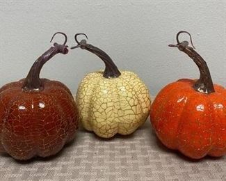 Set of 3 Plastic Crackle Finish Autumn Fall Thanksgiving Halloween Pumpkins