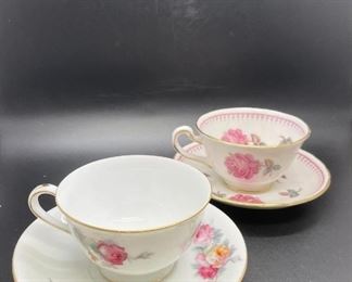 Set of Two Vintage Pink White Floral Tea Cup and Plate
