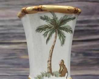 Spring Maid Ceramic Tropical Palm Tree Monkey Toothbrush Holder