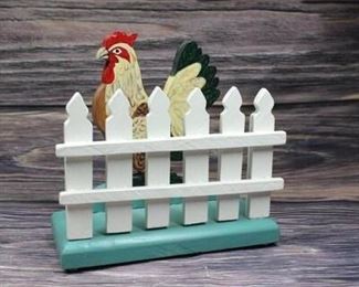 Vintage Handcrafted Wooden Rooster Napkin Holder
