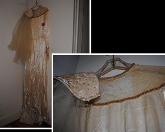 Vintage Wedding Dress and Veil Hand done beadwork 1940 50s