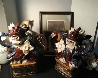 pair of large foo dog statues 