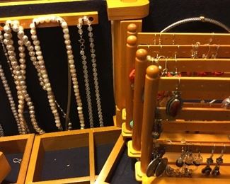 Very nice large jewelry box full of costume jewelry, some vintage 