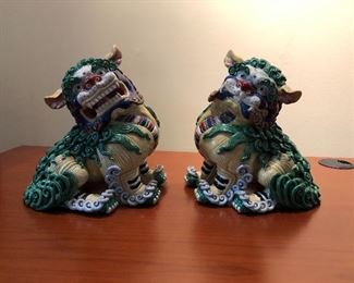 Purchased in Hong Kong in 2007 Foo Dogs - hand painted porcelain. Approximately 9" tall x 9" long x 8" wide. Asking $150 for the pair. Perfect condition - no issues noted. 