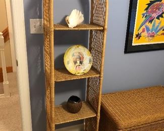 Wicker Shelving unit measuring 12" deep x 18" wide x 67" tall. (close but not exact to other wicker pieces) Asking $50
