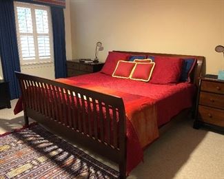 SEND ME YOUR BEST OFFERS! Asking $900. Ethan Allen KING size Sleigh bed with Original Mattress Factory mattress/box spring (less than 5 years old) . Footboard shows some light wear - but overall great condition. Clean mattress/no stains. Linens can be negotiated into the deal if you want them!  Footboard is 80" long x 36" tall. Headboard is 80" long x 44" tall. The full length of the bed is 91".