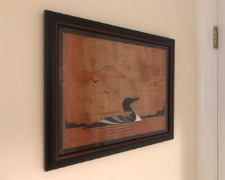 Common Loon painted on Northern Minnesota Birch Bark. Framed it measures 15.5" x 20.25". Signed Gelineau Fisher 1997. Asking $150. 