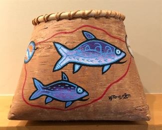 Roy Thomas painted basket. Inuit art. Anishinaabe style. Email me offers. 9" wide x 7" deep x 7" tall. 