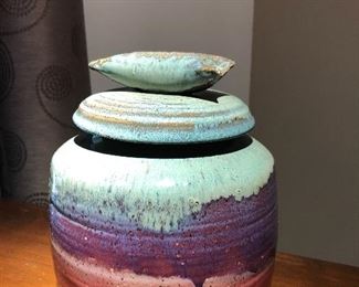 Jim Bisbee pottery jar with lid. Measures 9.5" tall x 7.5" wide. Asking $75. 