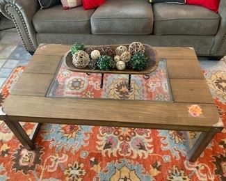 Coffee glass/wood Table  and 2 separate matching end tables 