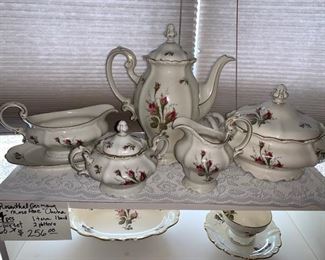 Rosenthal  German China over 150 years old pattern            Moss Rose 64 pieces 12 pc set and Special Set Pieces Tea Pot, Gravy Boat, creamer and sugar bowl, soup tern, 2 platters and vegetable bowl
