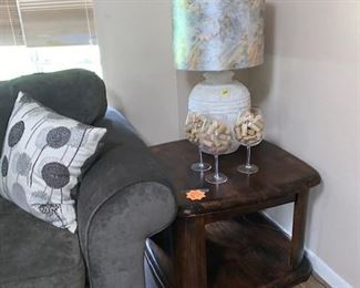 Sectional with Wooden end Table (2) and Lamps (2 matching)