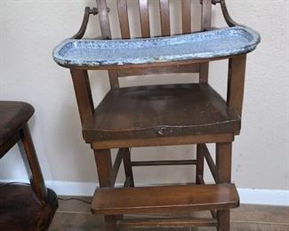 Antique Childs' High Chair Enameled top $100 now  50%  on Saturday - Get in Line for GREAT Deals