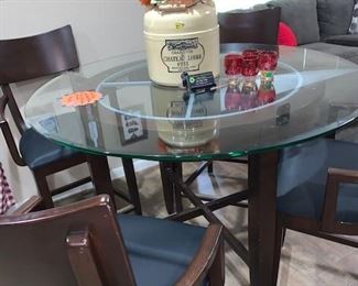 Tall Bar-style Glass top 4 Armed Chaired Kitchen Table