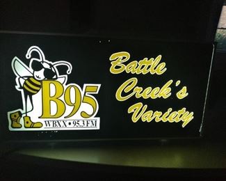 The B95 sign lit up. 