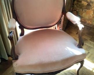 Pair of French style pink velvet chairs