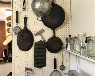 Wrought Iron Skillets,Cornbread Mold and Vintage Kitchen Items
