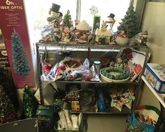 Lots of Christmas Items including Ceramic Tree, Lighted Snowman, Christmas Tree and More