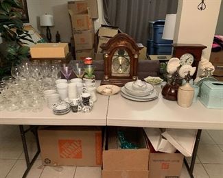 Mini grandfather clocks, formal glassware, martini glasses, coffee and espresso cups, Lenox bathroom decor and more…