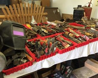 Just one area full of hand tools.  Notice the log bench in the background - that is also for sale.