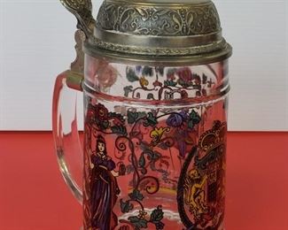 Glass Beer Stein with Horn Top 