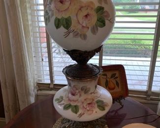 Floral Hand Painted Hurricane Table Lamp 