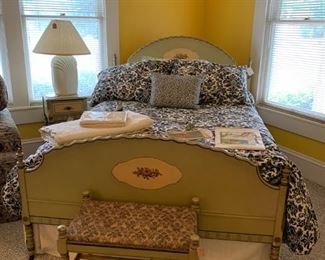 Full size painted green and cream bed 