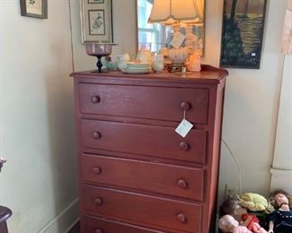 Painted red chest of drawers 