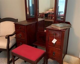 Antique Vanity with mirror and stool 