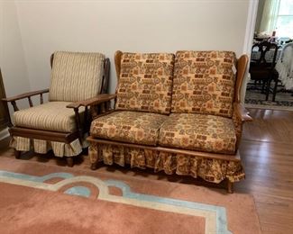 Wooden love seat and chair 