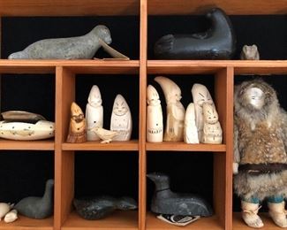 Indigenous sculptures/carving, including Inuit, Eskimo, other Native American. Many whale tooth billikens.