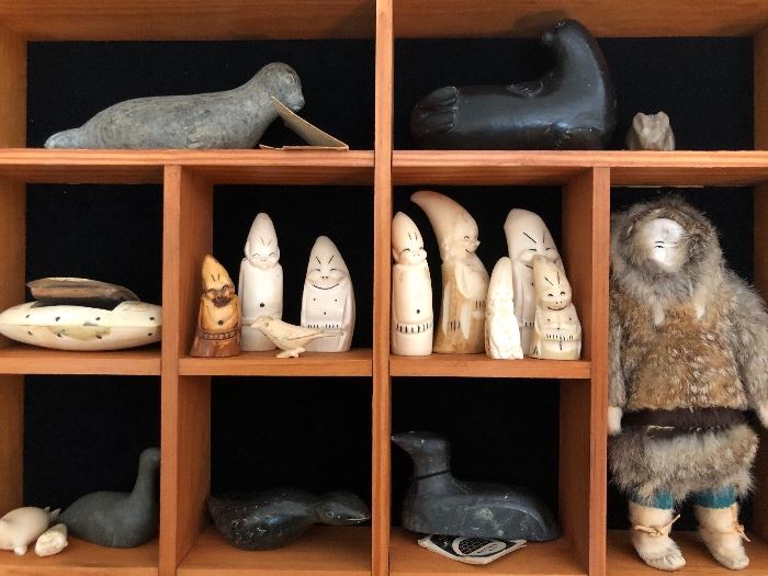 Indigenous sculptures/carving, including Inuit, Eskimo, other Native American. Many whale tooth billikens.
