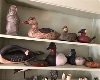 Collection of duck decoys, most signed, including Wm. Morris and John Collins. Also Richard A. Morgan loon decoy.