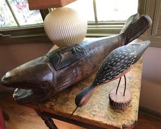 Folk art carved whale box.