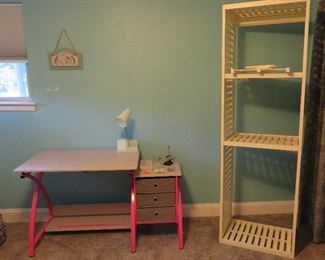 Studio Design craft table, Allen + Roth shelves