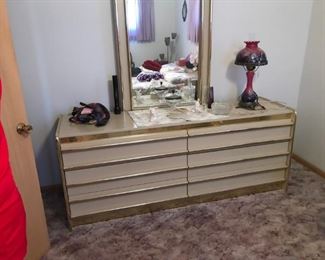 80's Era White Gold Dresser with Mirror