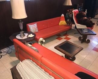 Orange Leather Retro Couch