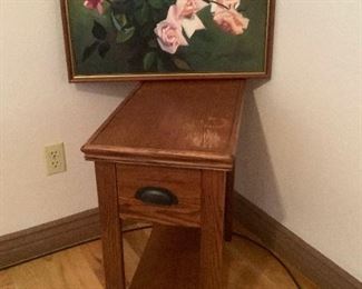 Mission Style End Table I and Floral Oil Painting